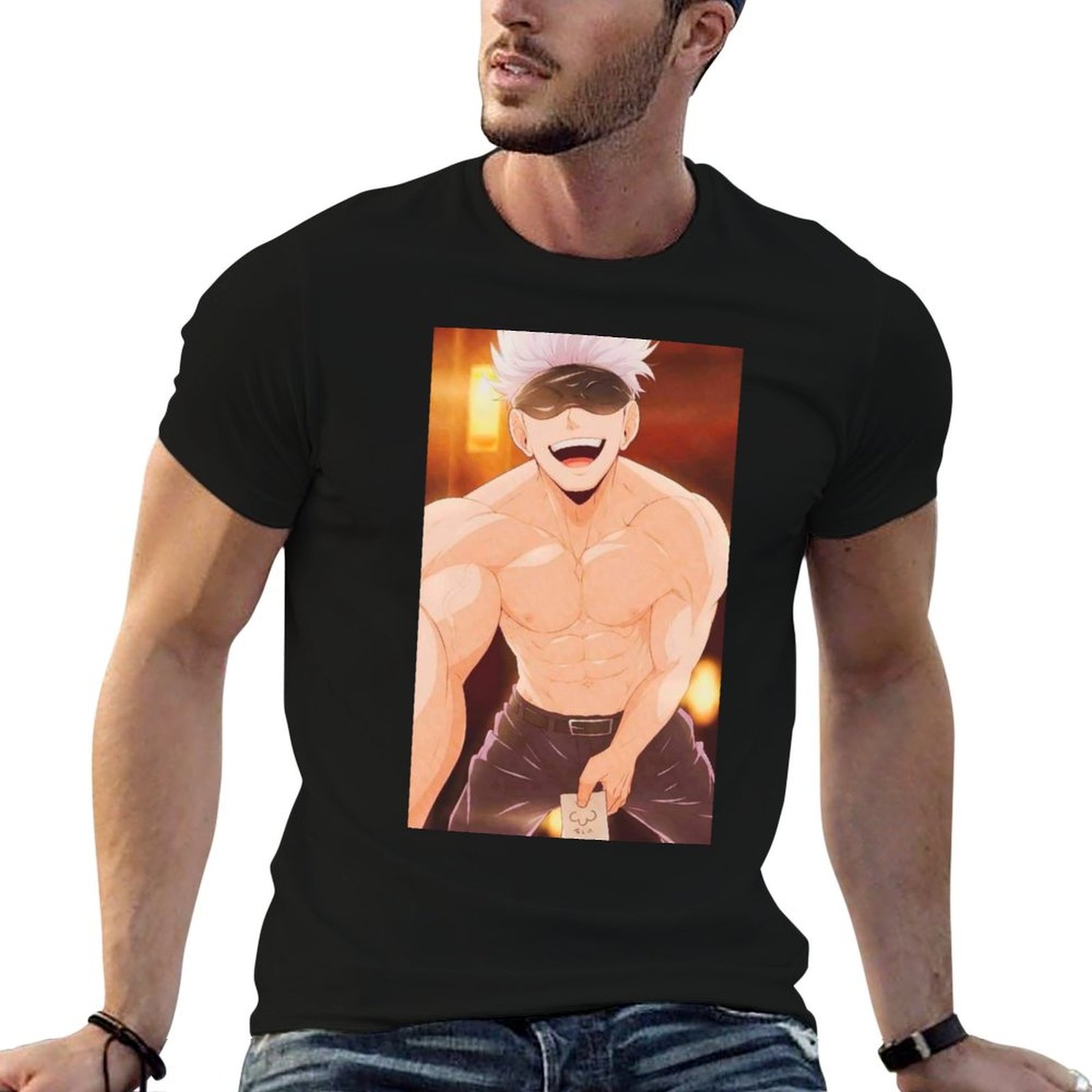 Anime Merchandise Shirt - تي شيرت جوجو ساتورو ميرتشاندائز للرجال،